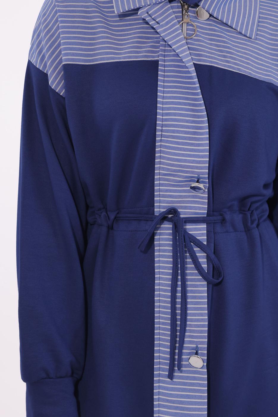 Tesettür giyim LACİVERT ÇİZGİLİ PANTOLONLU TAKIM T 9074