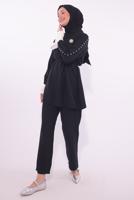 Tesettür giyim SİYAH BONCUK DETAYLI PANTOLONLU TAKIM T 9174