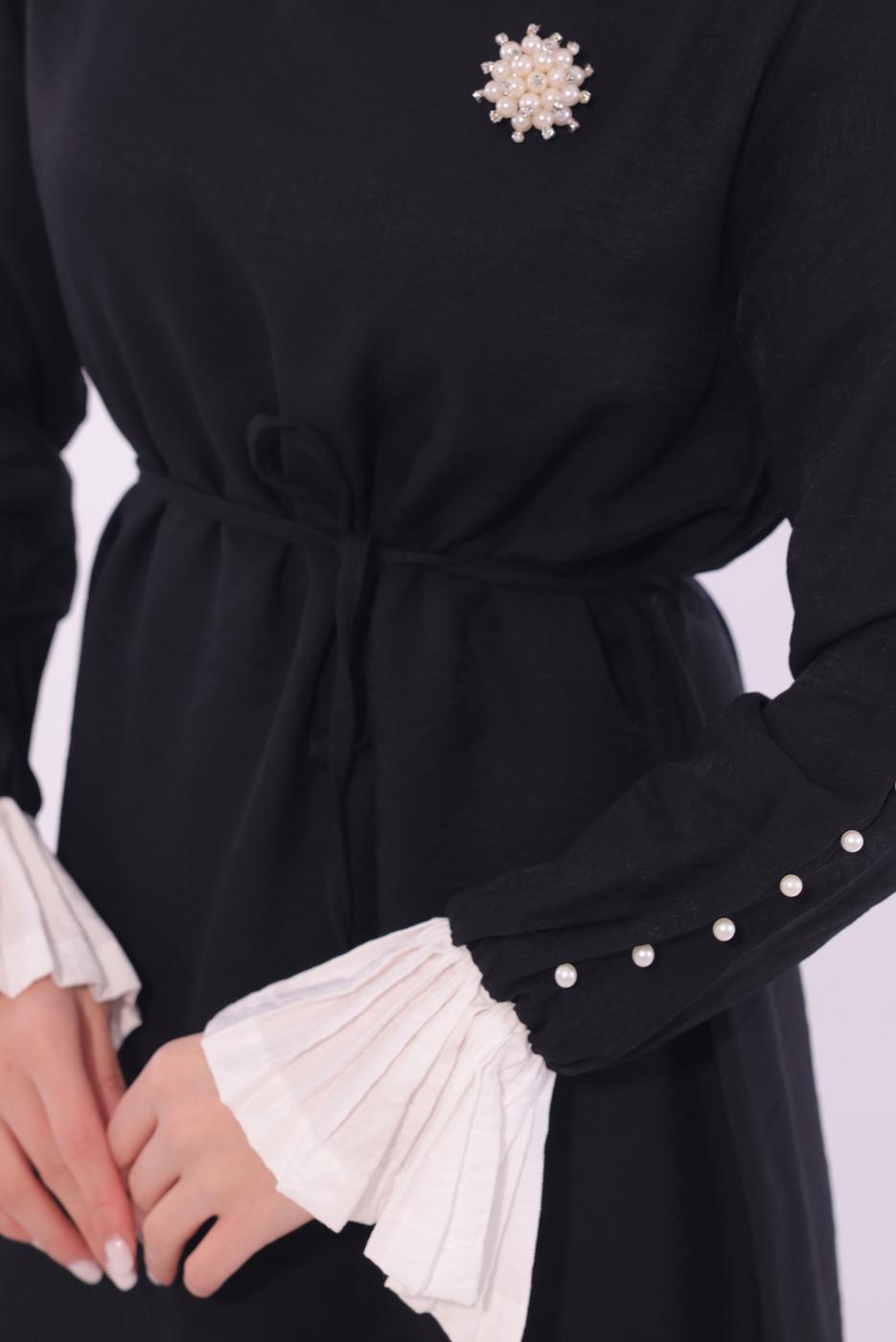 Tesettür giyim SİYAH BONCUK DETAYLI PANTOLONLU TAKIM T 9174