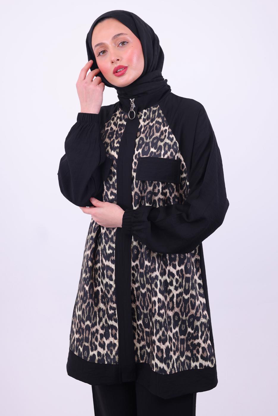 Hijab clothing BLACK LEOPARD PATTERNED PANTS SUIT T 9474