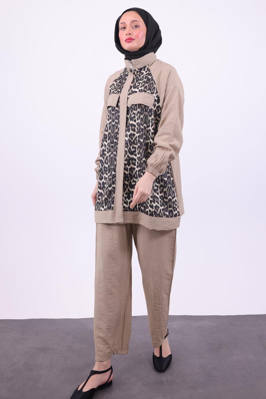 Hijab clothing MINK LEOPARD PATTERNED PANTS SUIT T 9474
