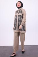 Hijab clothing MINK LEOPARD PATTERNED PANTS SUIT T 9474