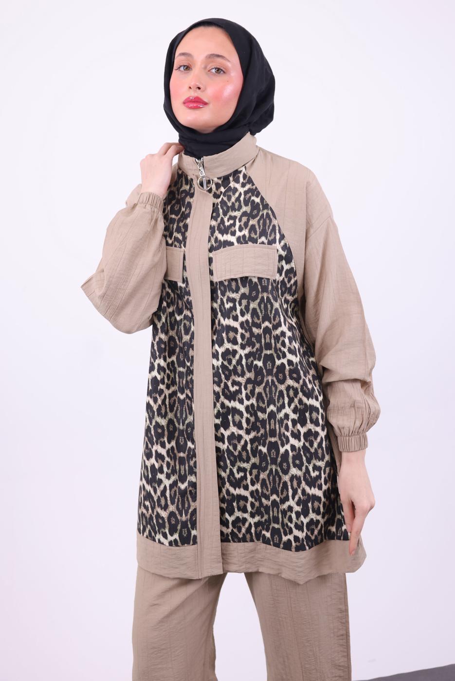 Hijab clothing MINK LEOPARD PATTERNED PANTS SUIT T 9474