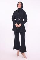 Tesettür giyim SİYAH KEMERLİ PANTOLONLU TAKIM T 9674