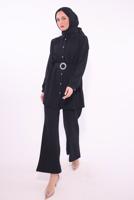 Tesettür giyim SİYAH KEMERLİ PANTOLONLU TAKIM T 9674