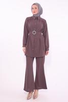 Tesettür giyim MÜRDÜM KEMERLİ PANTOLONLU TAKIM T 9674