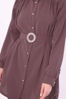 Tesettür giyim MÜRDÜM KEMERLİ PANTOLONLU TAKIM T 9674