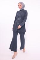 Tesettür giyim GRİ KEMERLİ PANTOLONLU TAKIM T 9674