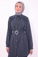 Tesettür giyim GRİ KEMERLİ PANTOLONLU TAKIM T 9674