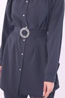 Tesettür giyim GRİ KEMERLİ PANTOLONLU TAKIM T 9674