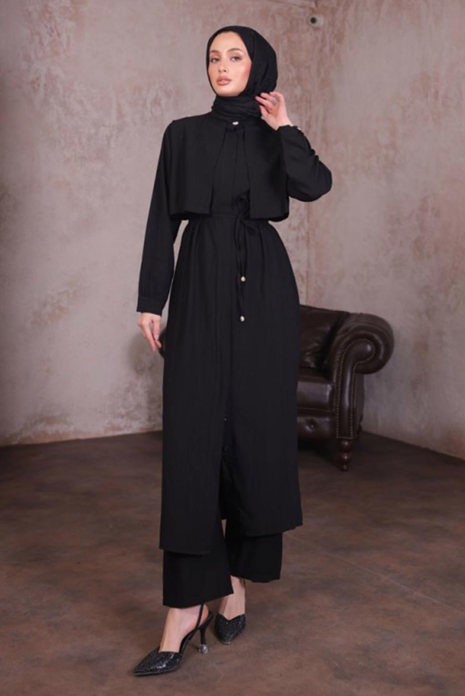 Hijab clothing BLACK TIED WAIST PANTS SUIT T 9784