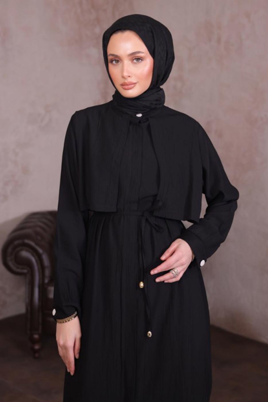 Hijab clothing BLACK TIED WAIST PANTS SUIT T 9784