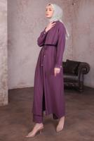 Hijab clothing PURPLE TIED WAIST PANTS SUIT T 9784