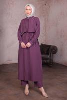 Hijab clothing PURPLE TIED WAIST PANTS SUIT T 9784