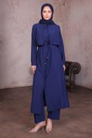 Hijab clothing NAVY BLUE TIED WAIST PANTS SUIT T 9784