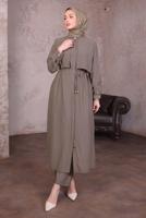 Tesettür giyim VİZON BAĞCIKLI PANTOLONLU TAKIM T 9784