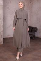 Tesettür giyim VİZON BAĞCIKLI PANTOLONLU TAKIM T 9784