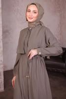 Tesettür giyim VİZON BAĞCIKLI PANTOLONLU TAKIM T 9784