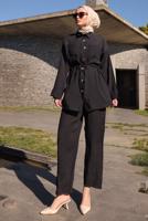 Hijab clothing BLACK SMOCKING WAIST PANTS SUIT T 9884