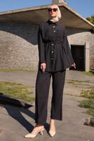Hijab clothing BLACK SMOCKING WAIST PANTS SUIT T 9884
