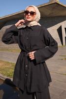 Hijab clothing BLACK SMOCKING WAIST PANTS SUIT T 9884