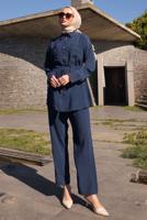 Hijab clothing NAVY BLUE SMOCKING WAIST PANTS SUIT T 9884