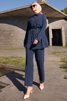 Hijab clothing NAVY BLUE SMOCKING WAIST PANTS SUIT T 9884