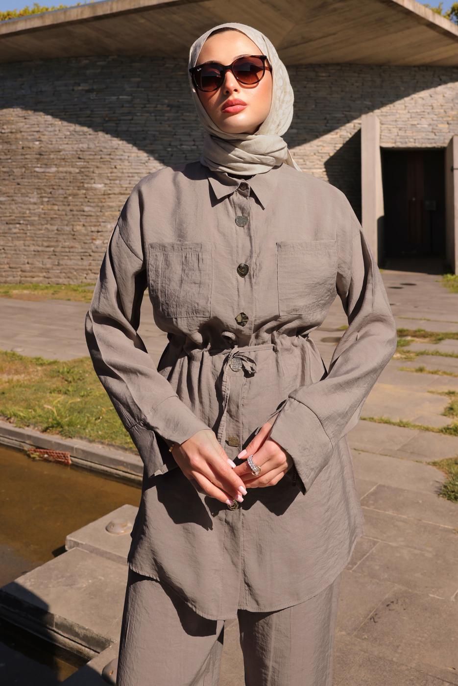 Hijab clothing MINK SMOCKING WAIST PANTS SUIT T 9884