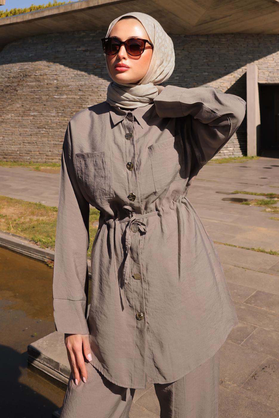 Hijab clothing MINK SMOCKING WAIST PANTS SUIT T 9884