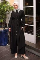 Tesettür giyim SİYAH DANTEL DETAYLI PANTOLONLU TAKIM T 9984