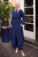 Hijab clothing NAVY BLUE LACE DETAILED PANTS SUIT T 9984