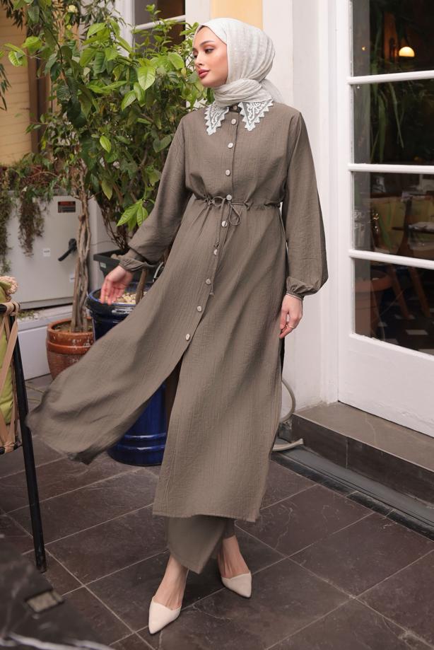 Vêtements hijab VISON COSTUME PANTALON AVEC DÉTAILS EN DENTELLE T 9984 - TRENDTESETTÜR