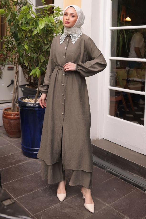 Vêtements hijab VISON COSTUME PANTALON AVEC DÉTAILS EN DENTELLE T 9984 - TRENDTESETTÜR