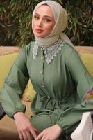 Tesettür giyim YEŞİL DANTEL DETAYLI PANTOLONLU TAKIM T 9984