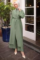 Tesettür giyim YEŞİL DANTEL DETAYLI PANTOLONLU TAKIM T 9984