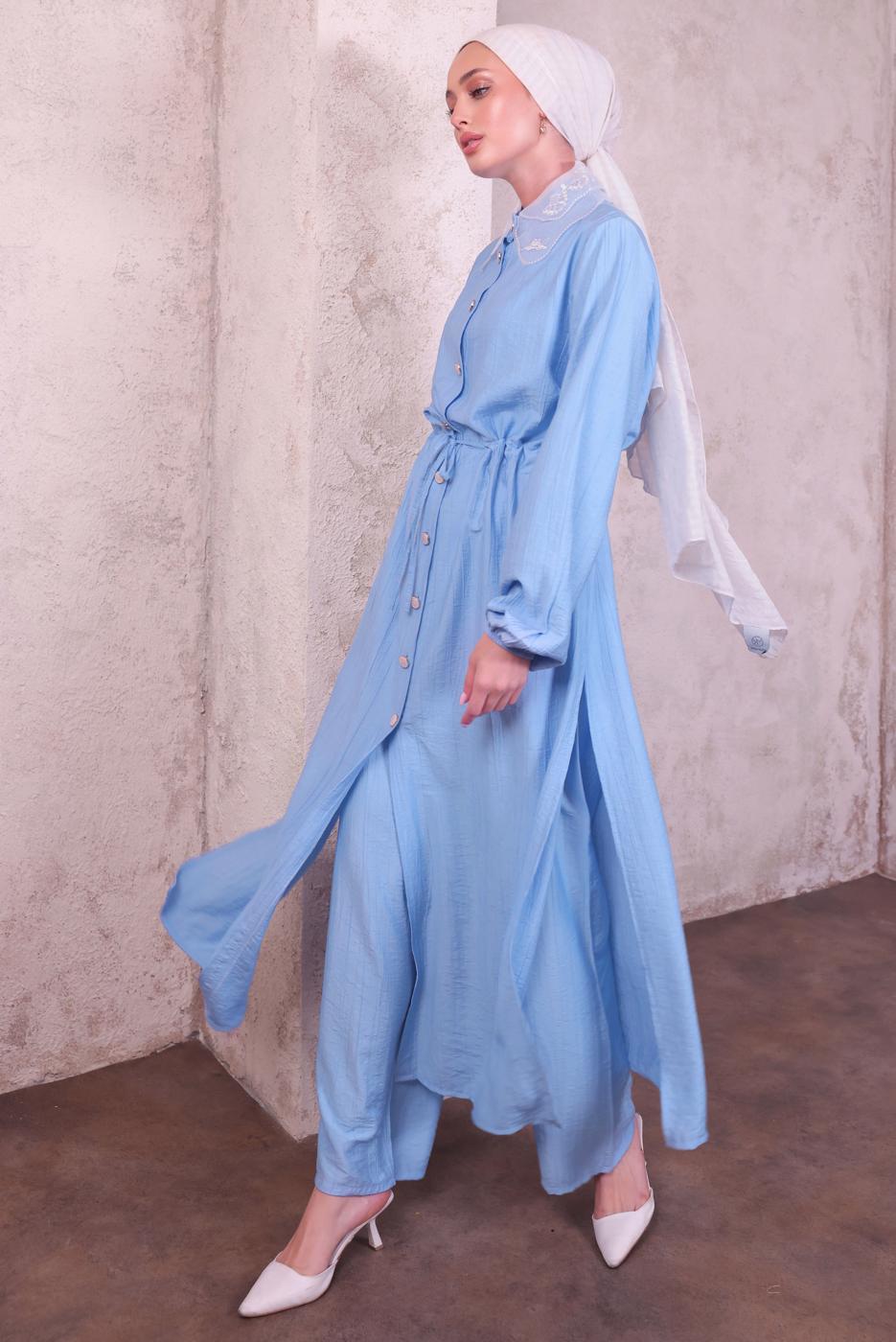Hijab clothing BLUE LACE COLLAR PANTS SUIT T 9994