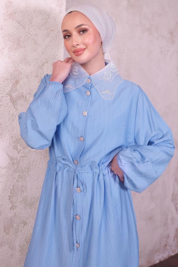 Vêtements hijab BLEU COSTUME PANTALON À COL EN DENTELLE T 9994 - TRENDTESETTÜR