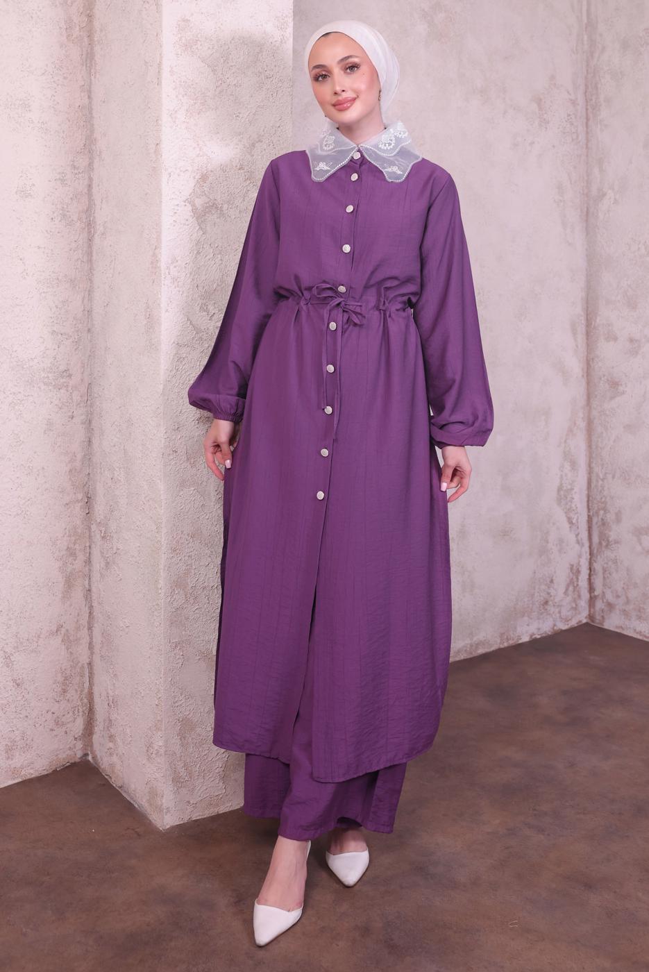 Hijab clothing PURPLE LACE COLLAR PANTS SUIT T 9994