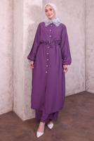 Hijab clothing PURPLE LACE COLLAR PANTS SUIT T 9994