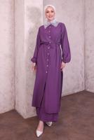 Hijab clothing PURPLE LACE COLLAR PANTS SUIT T 9994