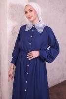 Hijab clothing NAVY BLUE LACE COLLAR PANTS SUIT T 9994