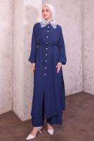 Hijab clothing NAVY BLUE LACE COLLAR PANTS SUIT T 9994