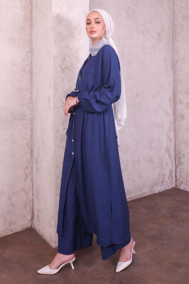 Vêtements hijab BLEU MARINE COSTUME PANTALON À COL EN DENTELLE T 9994 - TRENDTESETTÜR
