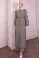 Hijab clothing MINK LACE COLLAR PANTS SUIT T 9994