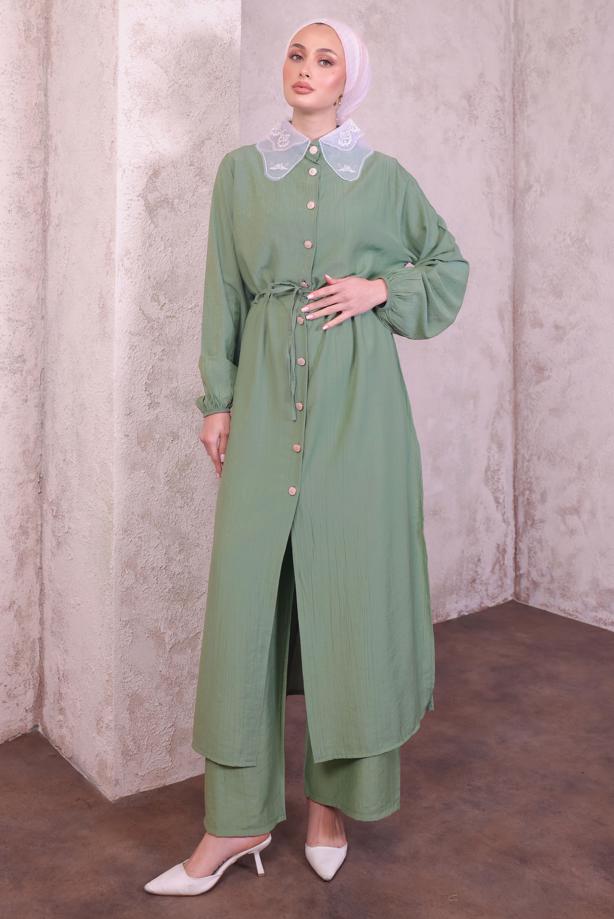 Vêtements hijab VERT COSTUME PANTALON À COL EN DENTELLE T 9994 - TRENDTESETTÜR