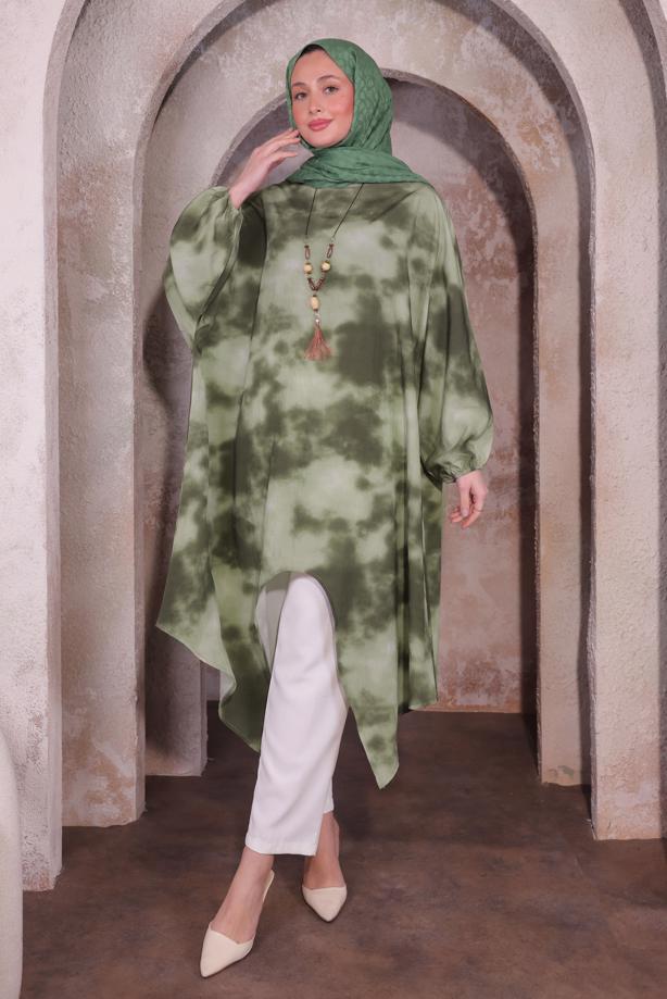 Vêtements hijab KAKI TUNIQUE LONGUE AVEC COLLIER T 0084 - TRENDTESETTÜR