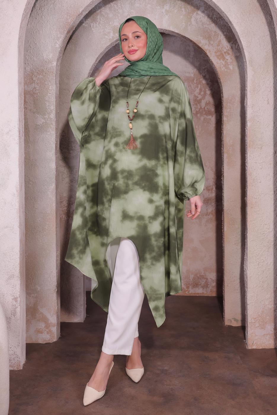 Tesettür giyim HAKİ KOLYELİ UZUN TUNİK T 0084