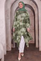 Tesettür giyim HAKİ KOLYELİ UZUN TUNİK T 0084