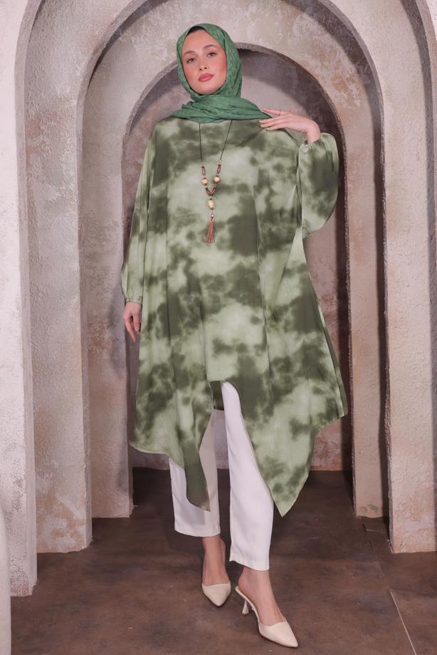 Vêtements hijab KAKI TUNIQUE LONGUE AVEC COLLIER T 0084 - TRENDTESETTÜR