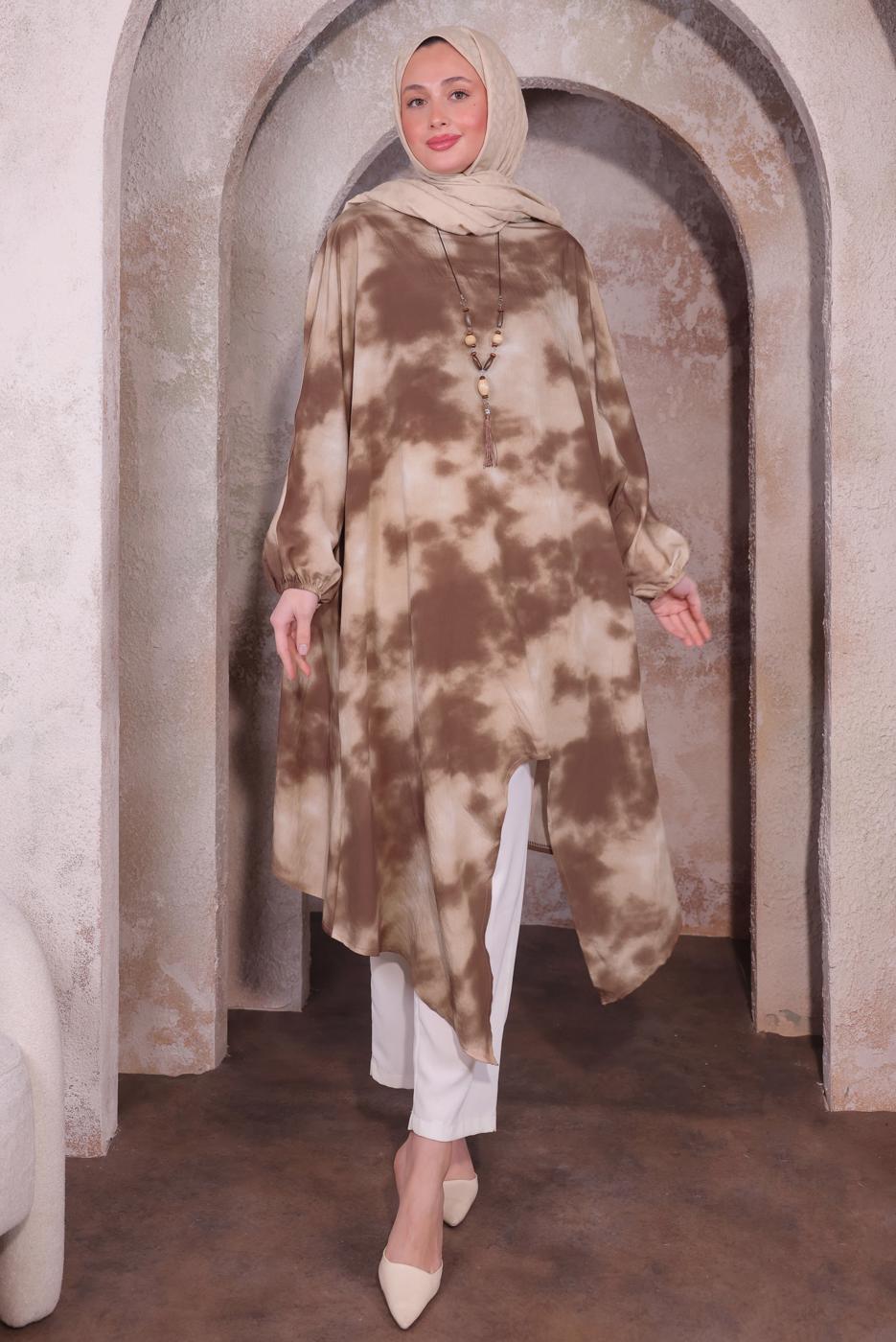 Tesettür giyim KAHVE KOLYELİ UZUN TUNİK T 0084